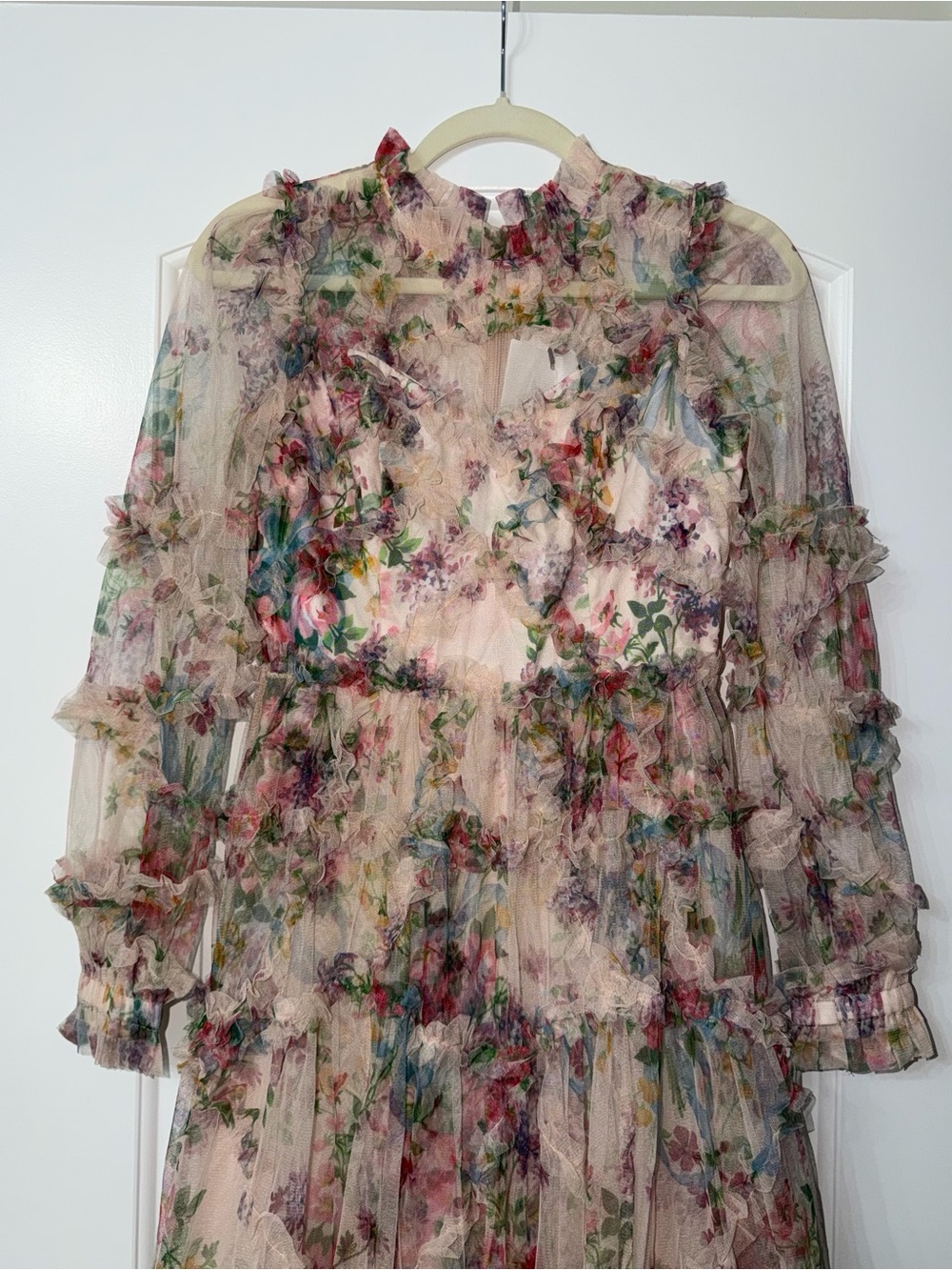 NWT CATCHALL Floral Ruffle Mesh Tiered Maxi Dress Romantic Cottagecore - Picture 4 of 11